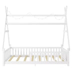 Lit de sol double TUYOHW pour tout-petits avec clôture et toit pour enfants, lit Montessori moderne en forme de maison avec lumière pour chambre à coucher.