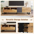 Meuble TV pour téléviseur de 80 pouces, meuble de rangement en bois, console média moderne avec portes abattantes, centre de divertissement pour salon, en bois