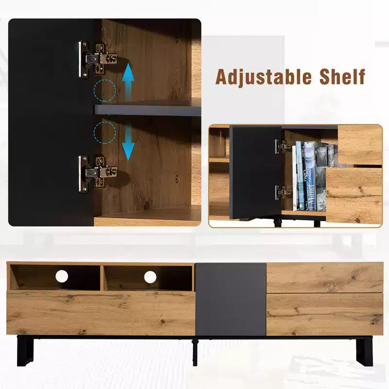 Meuble TV pour téléviseur de 80 pouces, meuble de rangement en bois, console média moderne avec portes abattantes, centre de divertissement pour salon, en bois