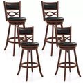 Costway 29 Bar Height Stools Set of 4 w/Rubber Wood Frame Faux Leather Upholstered Seat