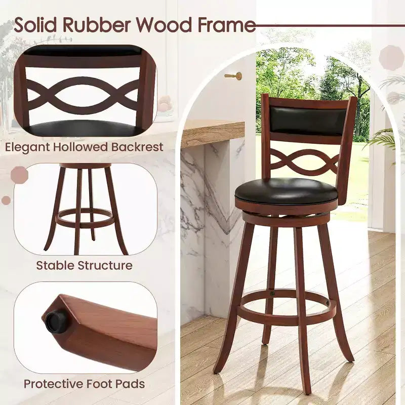Costway Lot de 4 tabourets de bar hauteur 73,5 cm avec cadre en bois d'hévéa et assise rembourrée en similicuir