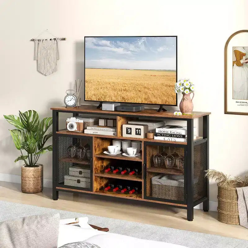 Meuble de bar Costway Buffet Vaisselier de 140 cm avec 8 Porte-Bouteilles