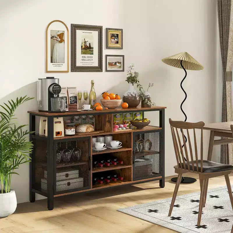 Meuble de bar Costway Buffet Vaisselier de 140 cm avec 8 Porte-Bouteilles