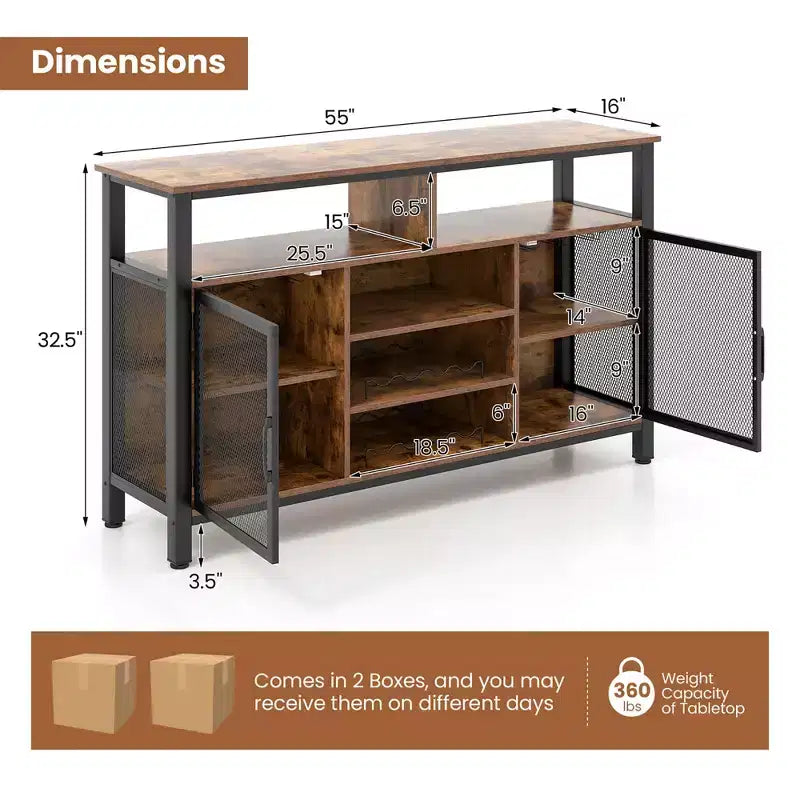 Meuble de bar Costway Buffet Vaisselier de 140 cm avec 8 Porte-Bouteilles