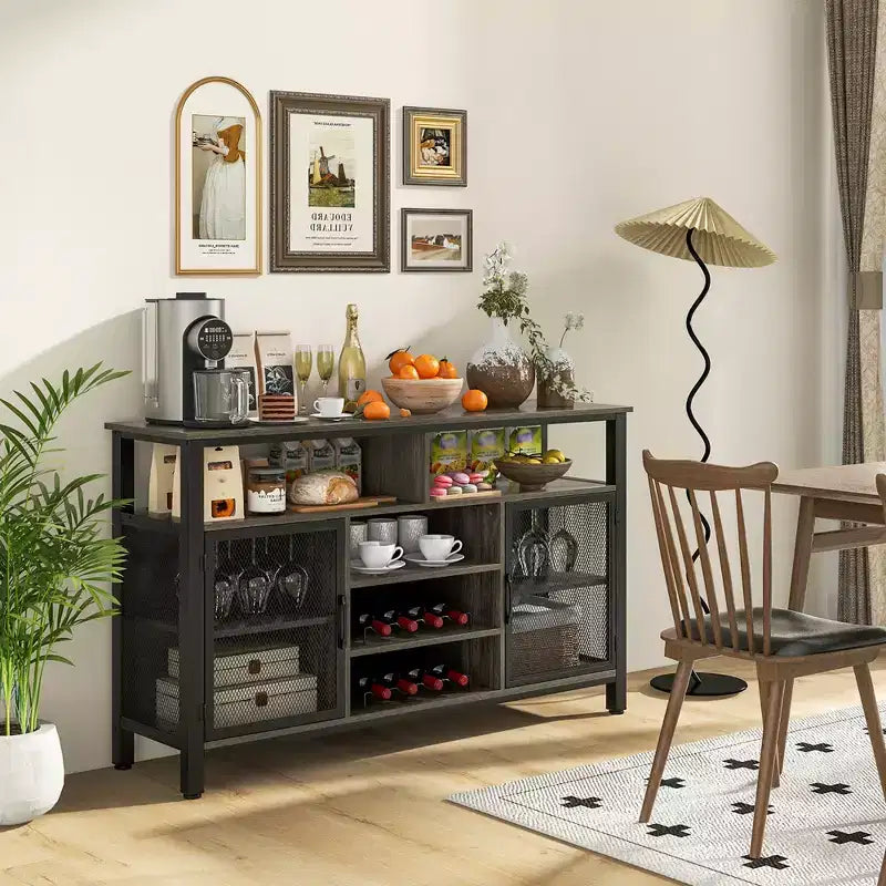 Meuble de bar Costway Buffet Vaisselier de 140 cm avec 8 Porte-Bouteilles