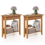 Costway 2 PCS End Table Irregular Narrow Sofa Side Nightstand w/ Storage Shelf Walnut