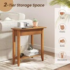Costway Lot de 2 tables d'appoint irrégulières et étroites avec étagère de rangement pour canapé, couleur noyer