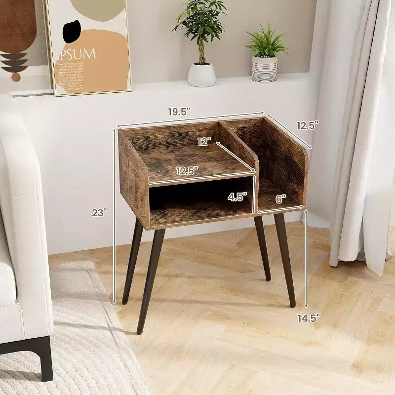 Costway Lot de 2 Tables d'Appoint de Style Moderne du Milieu du Siècle avec Étagères Ouvertes et Pieds en Métal