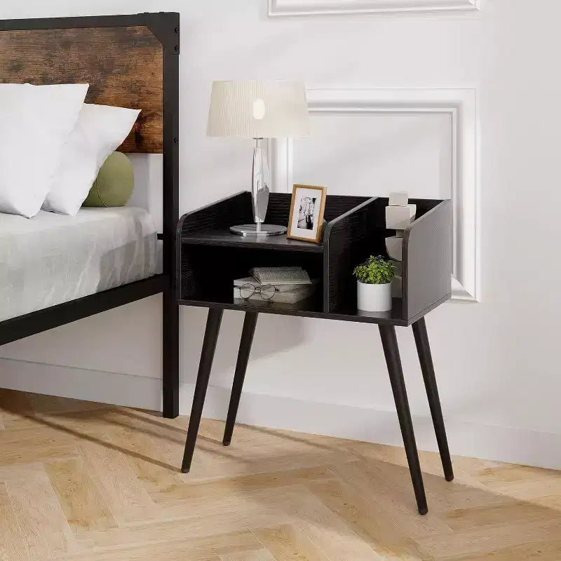 Costway Lot de 2 Tables d'Appoint de Style Moderne du Milieu du Siècle avec Étagères Ouvertes et Pieds en Métal