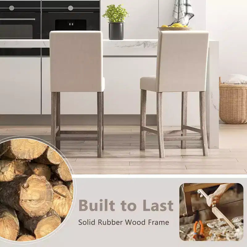 Costway Lot de 4 tabourets de bar hauteur comptoir 62,2 cm, chaises de cuisine modernes en tissu rembourré