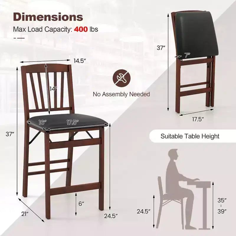 Costway Lot de 4 tabourets de comptoir pliants avec assise rembourrée pour îlot de cuisine