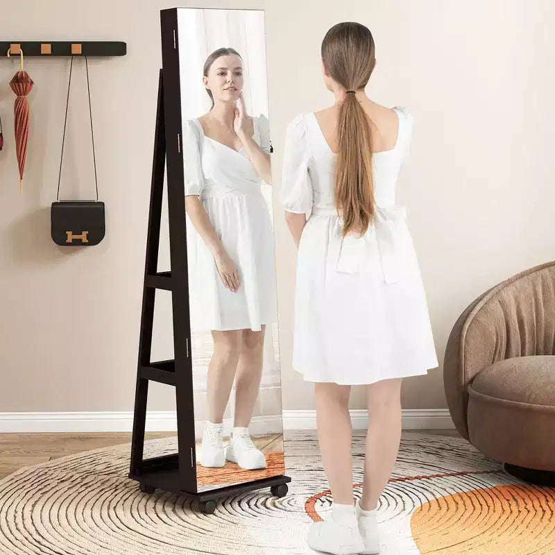 Costway Grande Armoire à Bijoux avec Lumières 3 Couleurs, Étagères Réglables et Roulettes