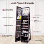 Costway Grande Armoire à Bijoux avec Lumières 3 Couleurs, Étagères Réglables et Roulettes