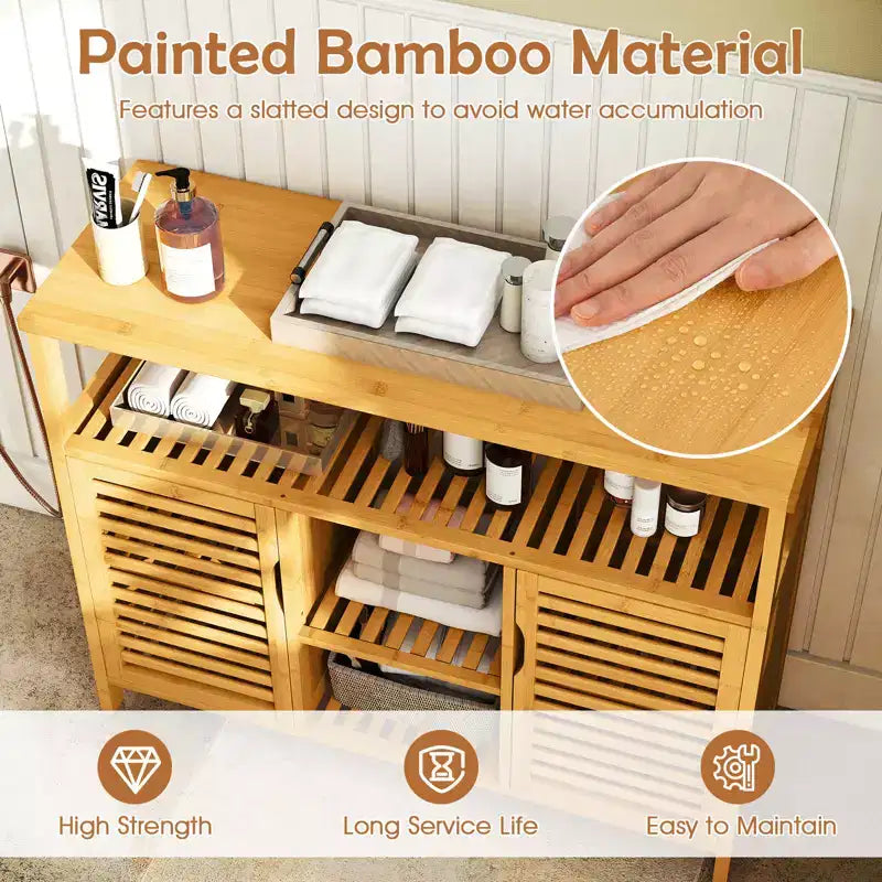 Meuble de salle de bain Costway en bambou avec 2 portes et étagères de rangement pour salon