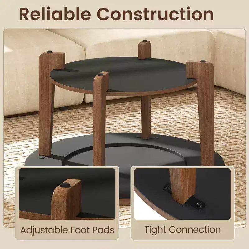 Table basse ronde Costway avec plateau bicolore et étagère de rangement ouverte, pieds en bois