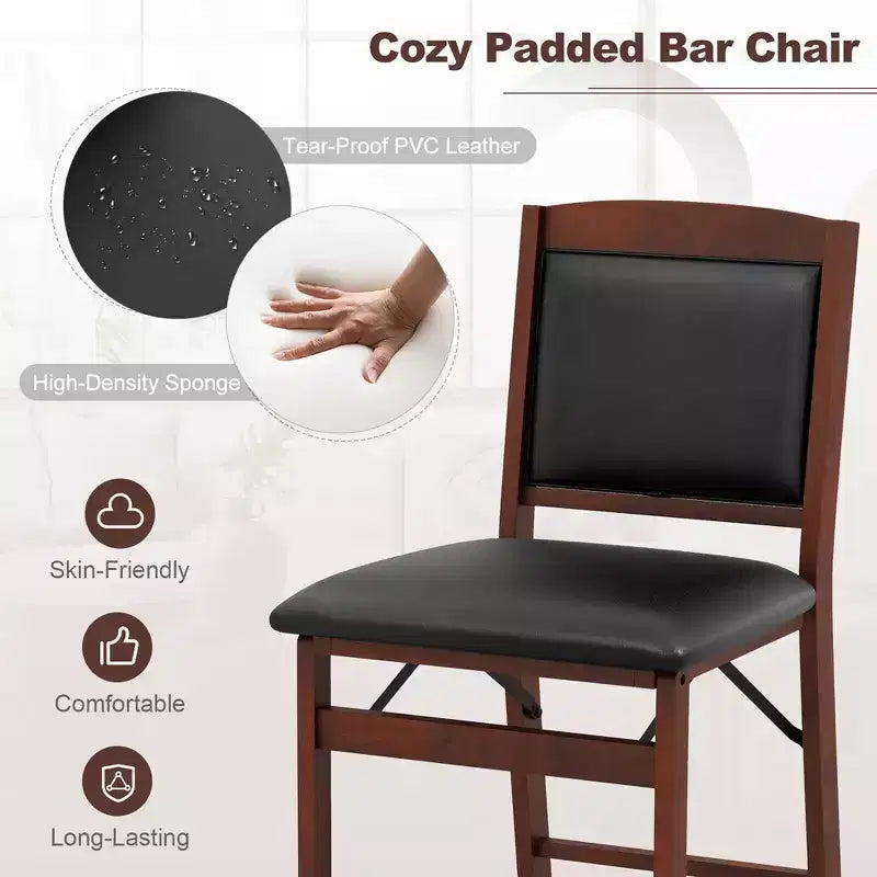 Lot de 2 Chaises de Bar Costway avec Pieds en Bois d'Hévéa et Assise & Dossier Rembourrés