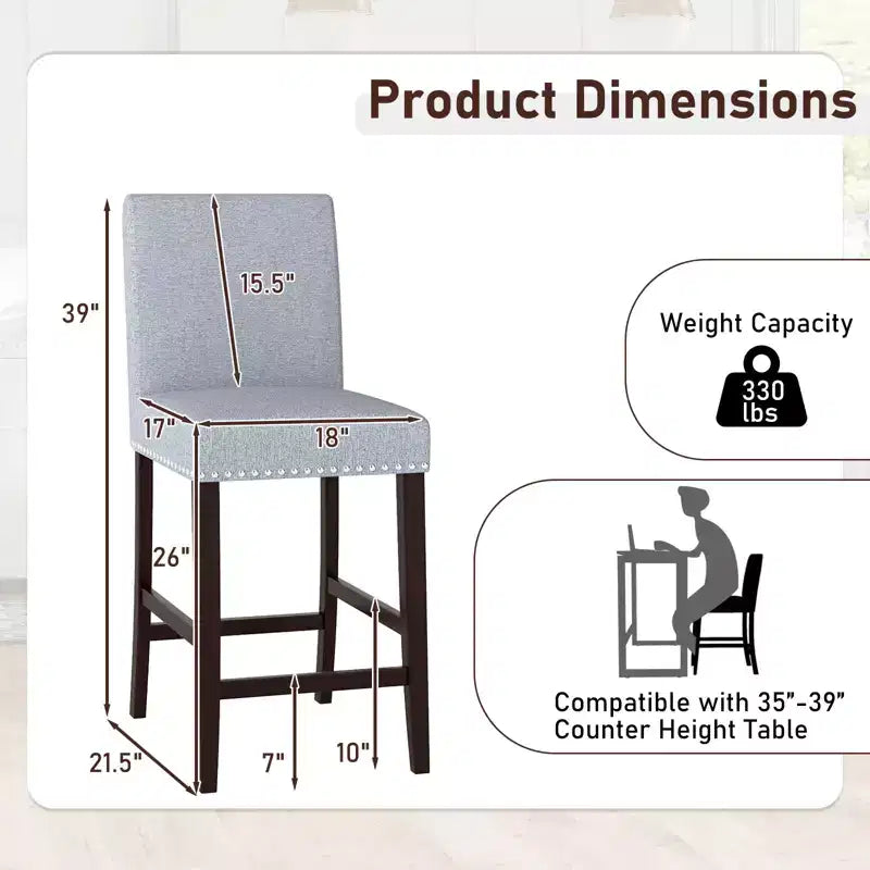 Costway Lot de 4 tabourets de bar de 26 po à hauteur de comptoir avec siège et dossier rembourrés et repose-pieds