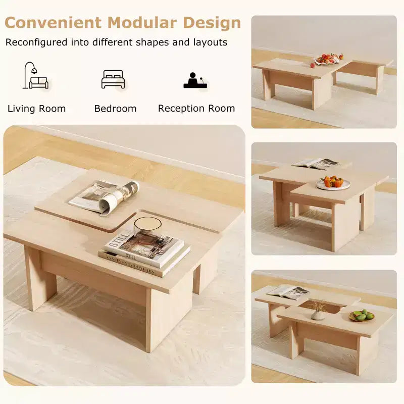 Costway Table basse modulable, ensemble de 2 tables centrales en L pour bureau à domicile, appartement, naturel