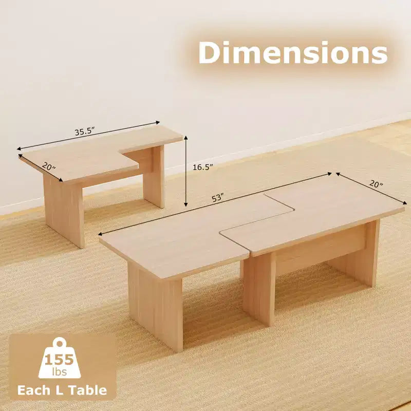 Costway Table basse modulable, ensemble de 2 tables centrales en L pour bureau à domicile, appartement, naturel
