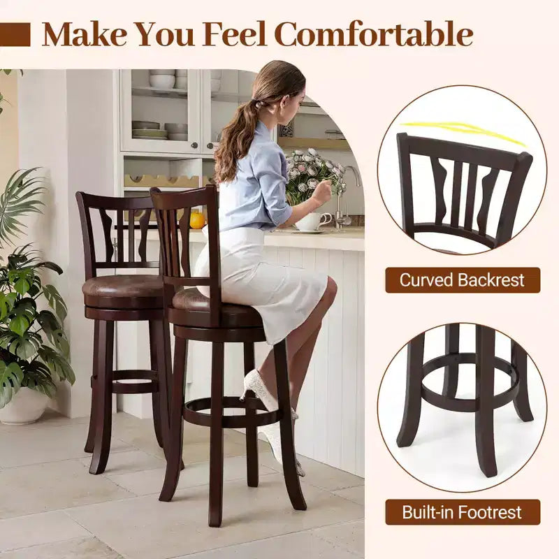 Costway Tabourets de Bar Pivotants de 76 cm avec Dossier et Assise en Similicuir (Lot de 4)