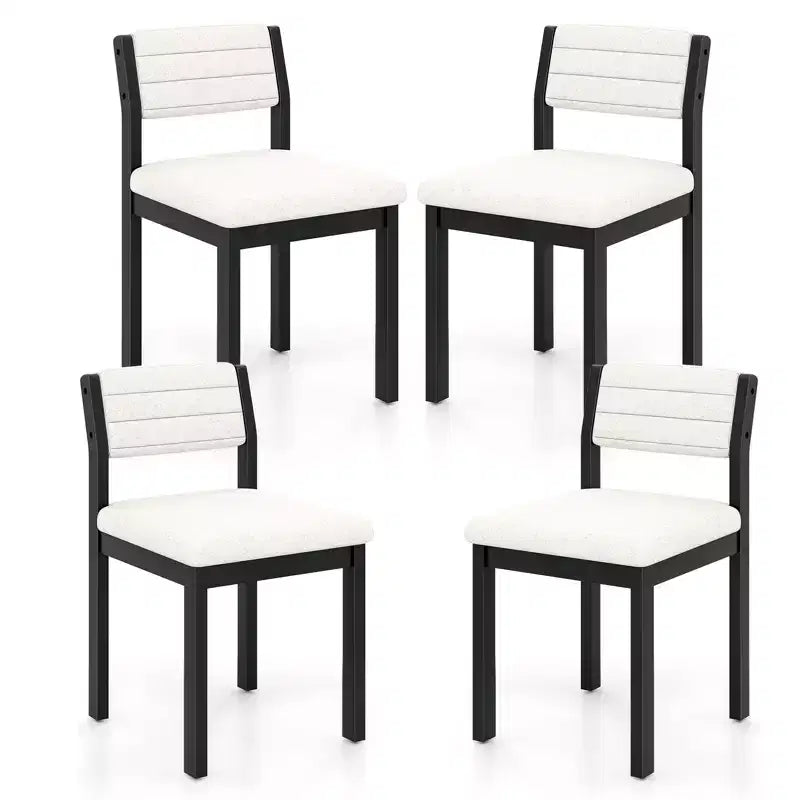 Costway Dining Chair Set of 4 Faux Shearling Upholstered Kitchen Chairs w/ Wood Frame White