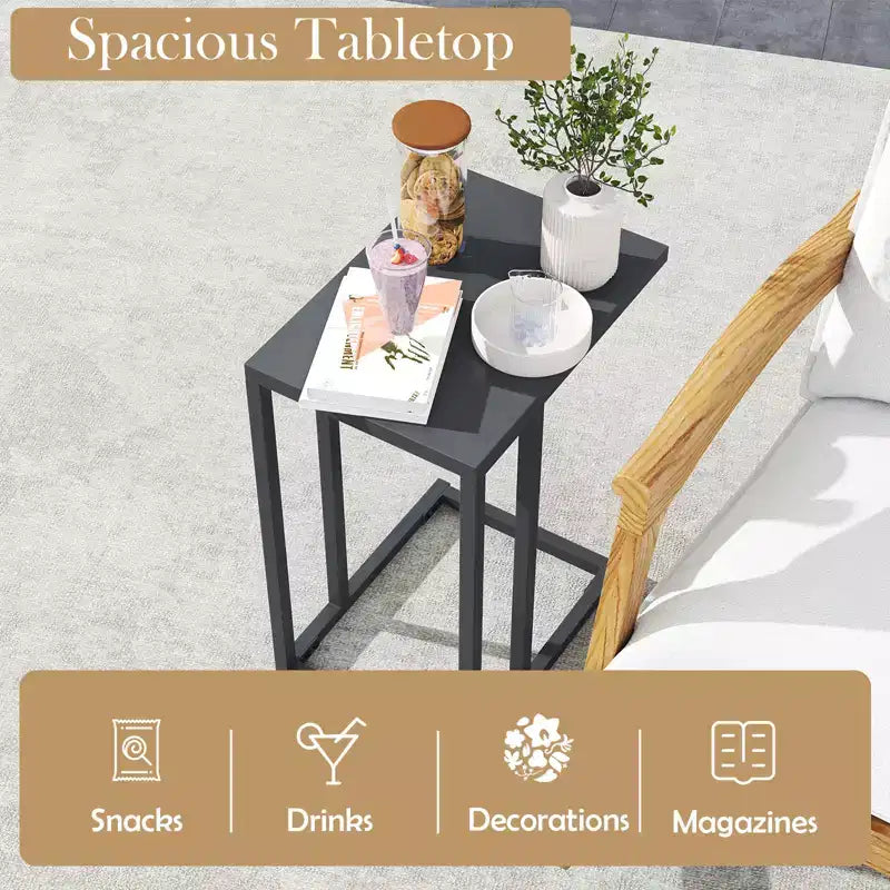 Costway Lot de 2 tables d'appoint en forme de C avec cadre en métal, tables de canapé pour petits espaces, modernes