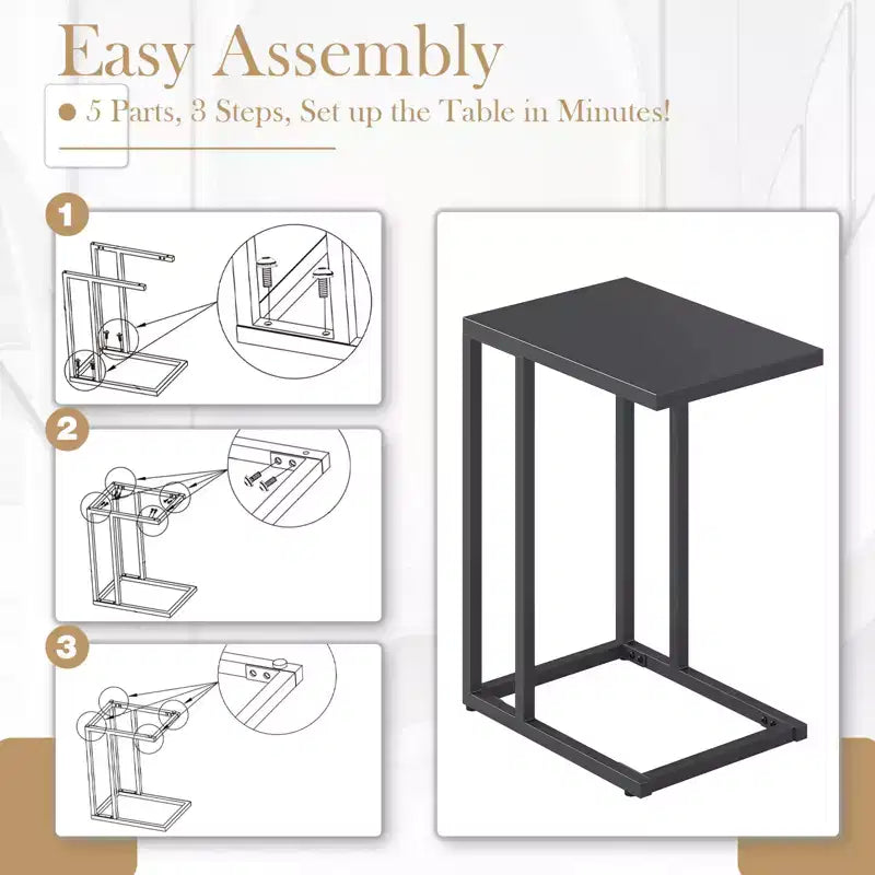 Costway Lot de 2 tables d'appoint en forme de C avec cadre en métal, tables de canapé pour petits espaces, modernes