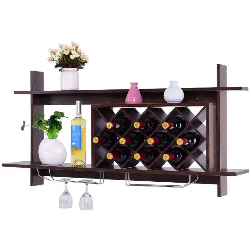 Costway Wall Mount Drinks Rack Organizer With Glass Holder & Storage Shelf Home Decoration
