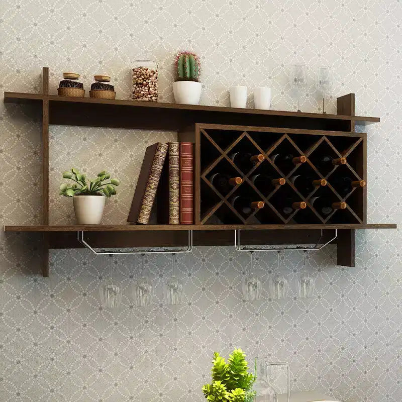 Costway Range-bouteilles mural avec porte-verres et étagère de rangement Décoration intérieure