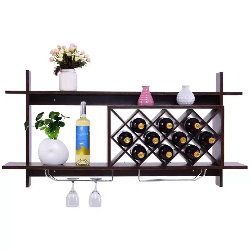 Costway Range-bouteilles mural avec porte-verres et étagère de rangement Décoration intérieure