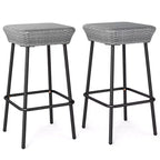 Costway 29.5 Metal Bar Height Stools Set of 2 w/ Rattan Seat & Footrest for Backyard