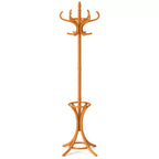 Costway Wood Standing Hat Coat Rack Jacket Bag Hanger Tree 12 Hooks Umbrella Stand