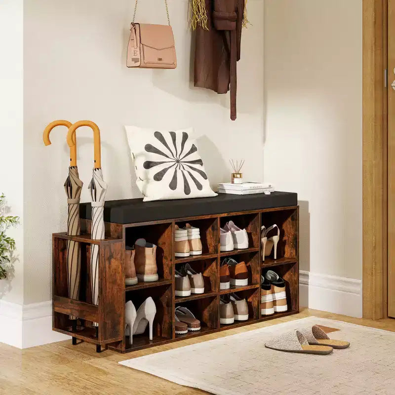 Banc de rangement pour chaussures Costway avec porte-parapluie, siège rembourré, étagères réglables et amovibles