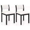 Costway Dining Chair Set of 2 Faux Shearling Upholstered Kitchen Chairs w/ Wood Frame White
