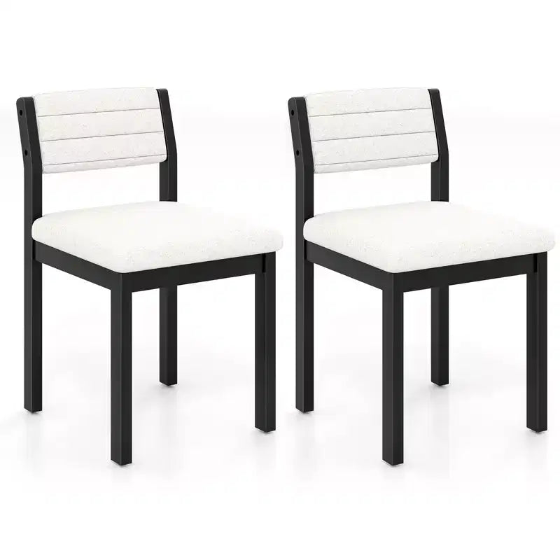 Costway Dining Chair Set of 2 Faux Shearling Upholstered Kitchen Chairs w/ Wood Frame White