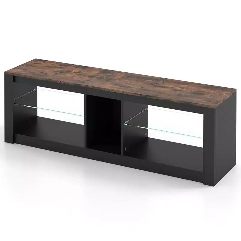 Meuble TV Costway avec lumières LED pour téléviseurs jusqu'à 65 pouces avec étagères réglables en verre trempé