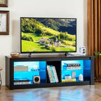 Meuble TV Costway avec lumières LED pour téléviseurs jusqu'à 65 pouces avec étagères réglables en verre trempé