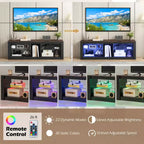 Meuble TV Costway avec lumières LED pour téléviseurs jusqu'à 65 pouces avec étagères réglables en verre trempé