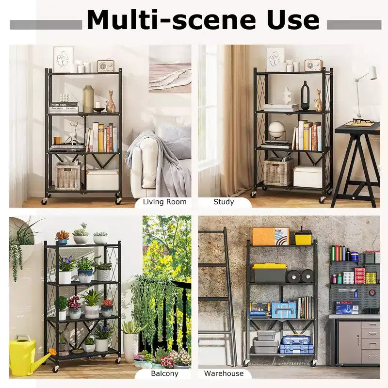 Étagère de rangement pliante Costway à 4 niveaux avec 4 roulettes universelles pour cuisine et bureau