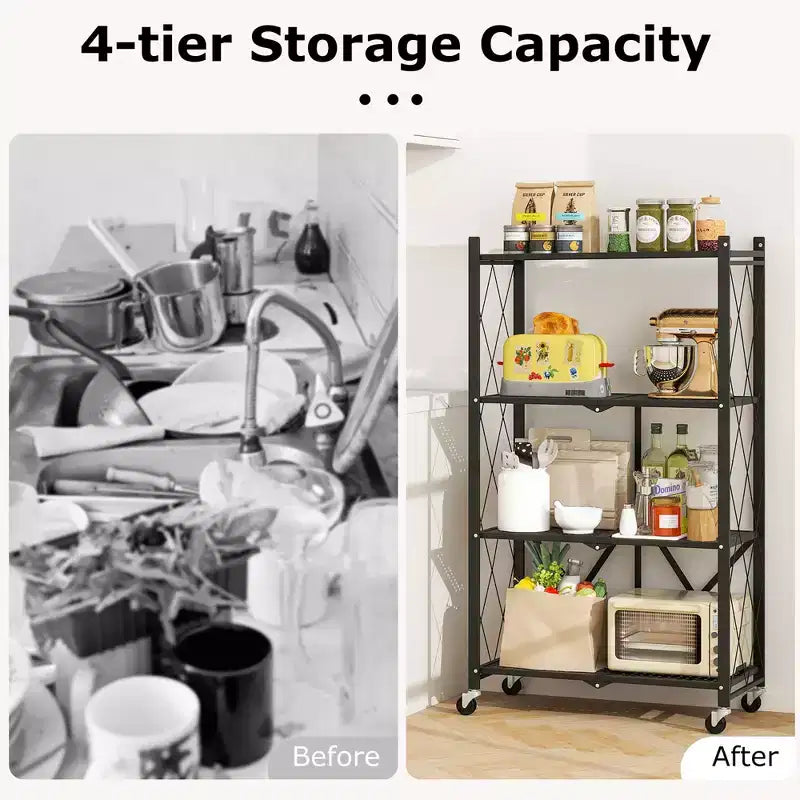 Étagère de rangement pliante Costway à 4 niveaux avec 4 roulettes universelles pour cuisine et bureau