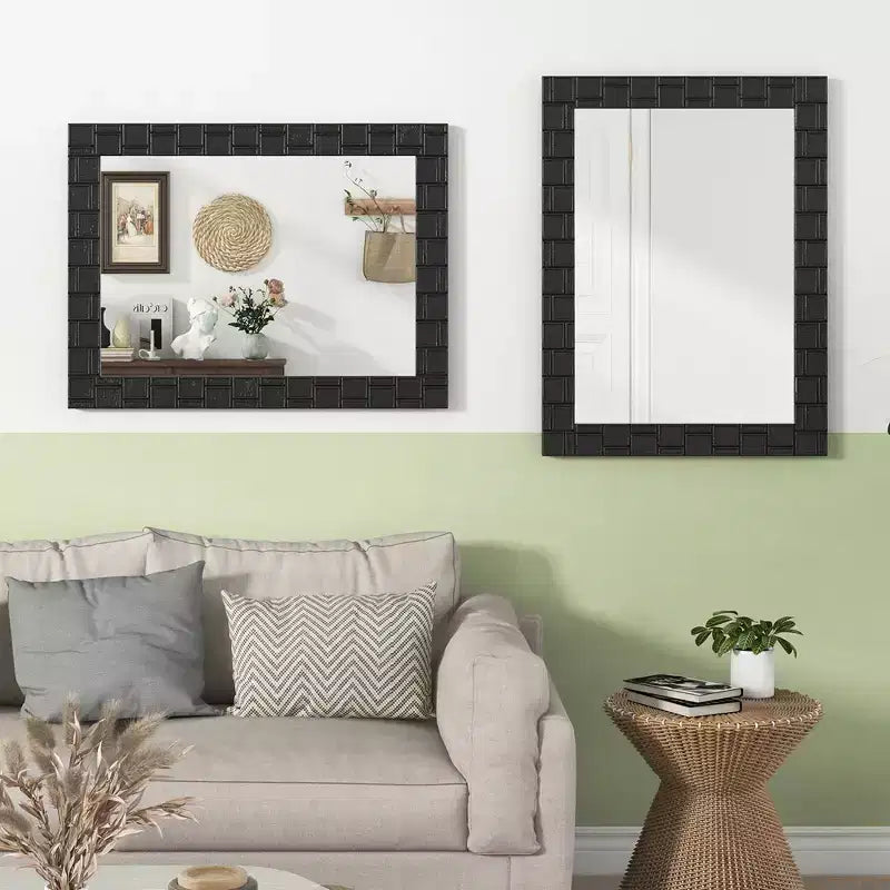 Miroir mural encadré bois Costway 32 x 24 avec cadre en bois massif - Suspension verticale ou horizontale