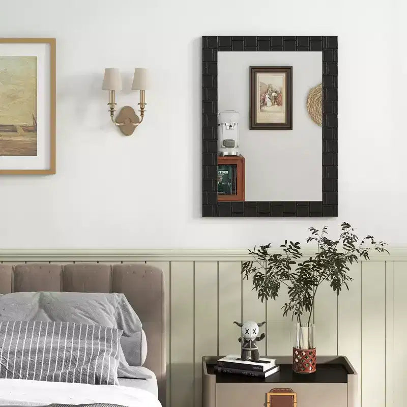 Miroir mural encadré bois Costway 32 x 24 avec cadre en bois massif - Suspension verticale ou horizontale