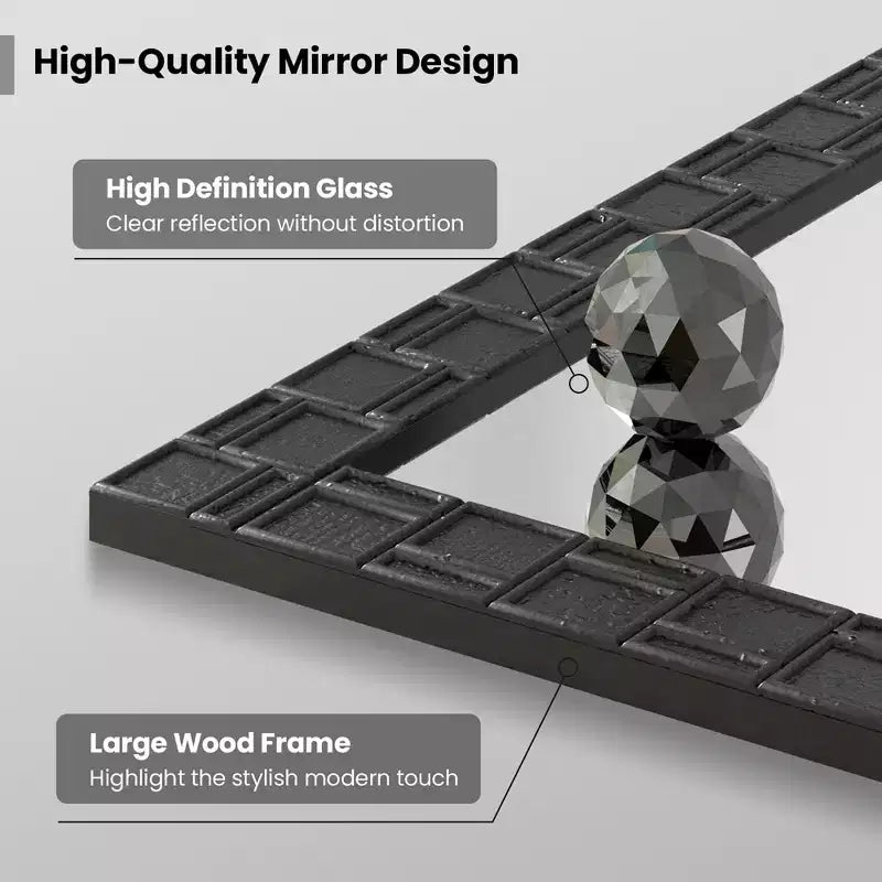 Miroir mural encadré bois Costway 32 x 24 avec cadre en bois massif - Suspension verticale ou horizontale