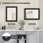 Miroir mural encadré bois Costway 32 x 24 avec cadre en bois massif - Suspension verticale ou horizontale