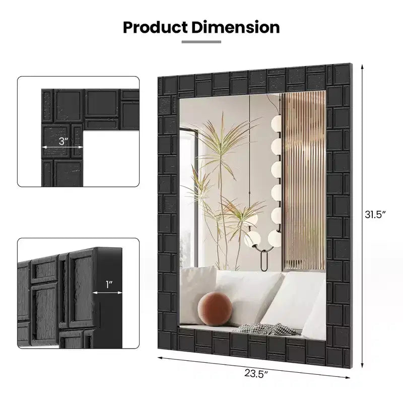 Miroir mural encadré bois Costway 32 x 24 avec cadre en bois massif - Suspension verticale ou horizontale