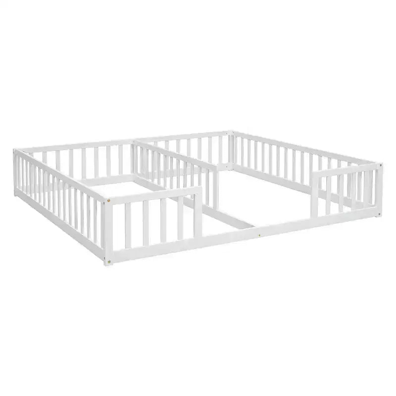 Lit au sol double/jumeau TUYOHW pour enfants avec clôture, lit Montessori moderne avec barrières de sécurité pour chambre à coucher