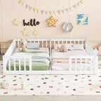 Lit au sol double/jumeau TUYOHW pour enfants avec clôture, lit Montessori moderne avec barrières de sécurité pour chambre à coucher