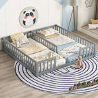 Lit au sol double/jumeau TUYOHW pour enfants avec clôture, lit Montessori moderne avec barrières de sécurité pour chambre à coucher