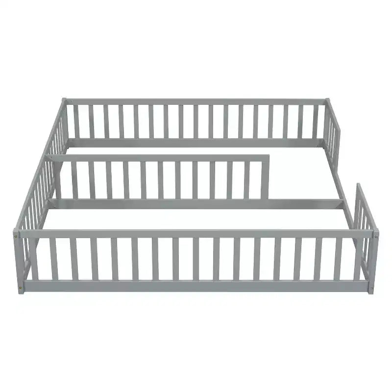 Lit au sol double/jumeau TUYOHW pour enfants avec clôture, lit Montessori moderne avec barrières de sécurité pour chambre à coucher