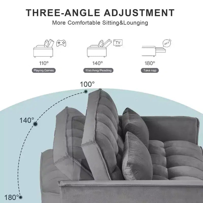 TUYOHW Canapé-lit convertible 3-en-1, canapé escamotable moderne avec dossier réglable et poches de rangement, causeuse en velours pour salon